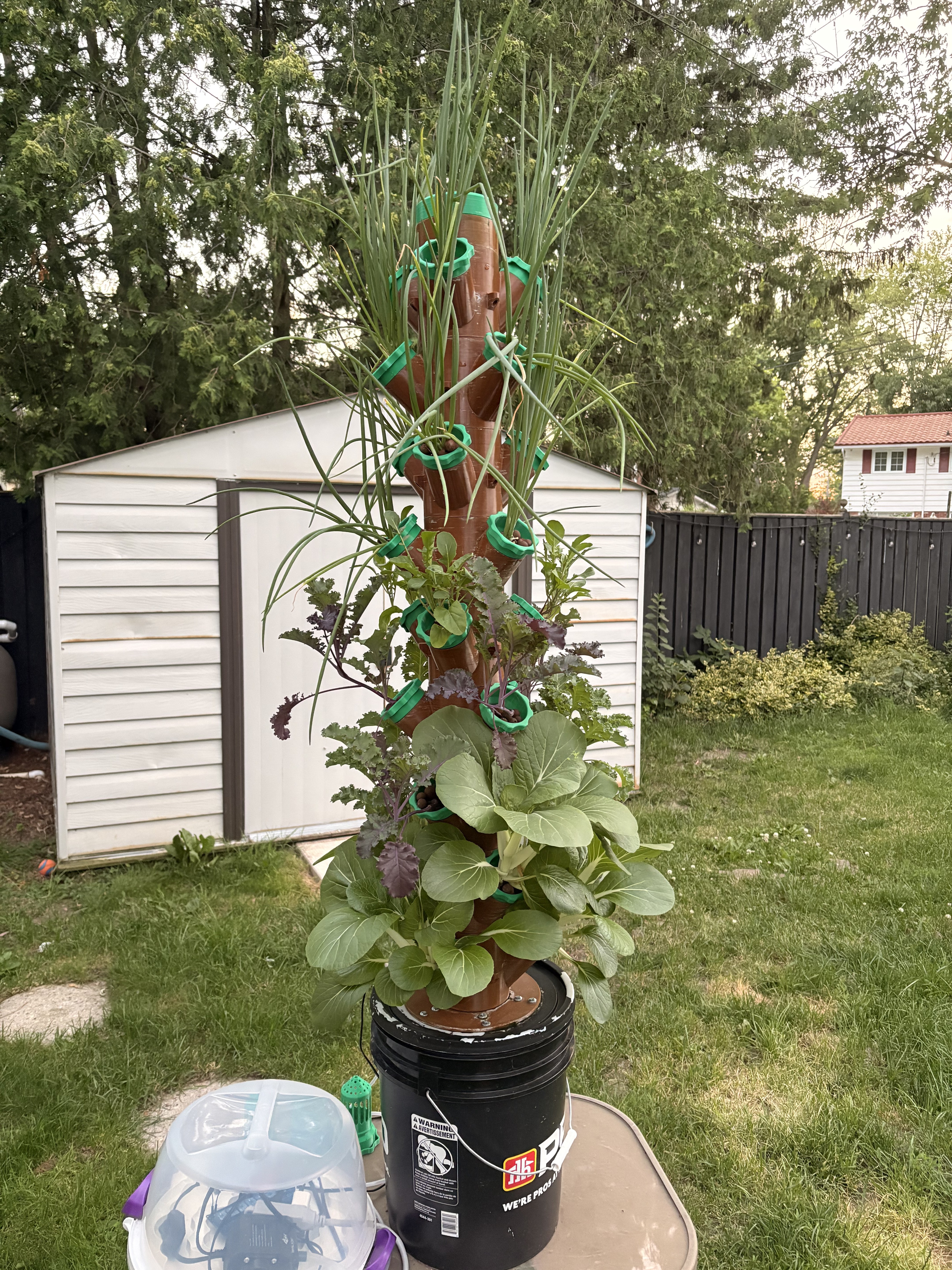 Hydroponic tower garden outdoors in backyard